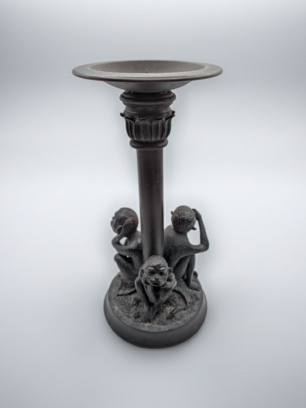 Monkey Candle Holder Resin Metal 3 Wise Monkeys see hear speak no evil